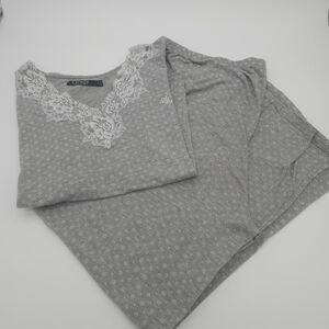Ralph Lauren Gray Lace-Trim Pajama Set